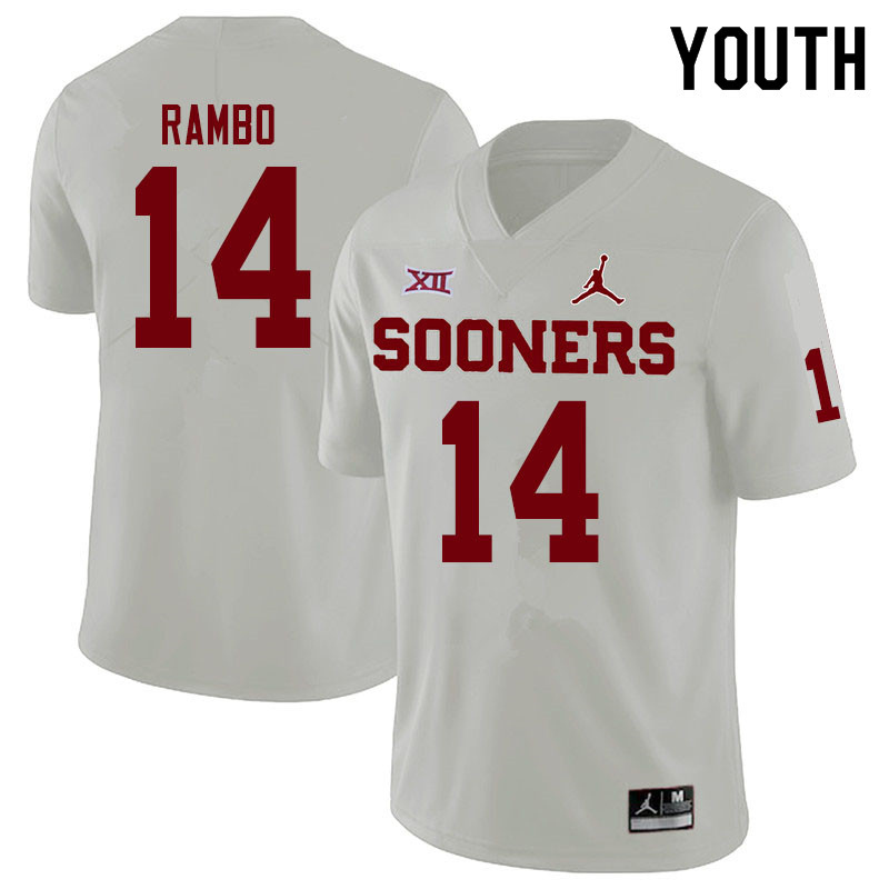 Youth #14 Charleston Rambo Oklahoma Sooners Jordan Brand College Football Jerseys Sale-White - Click Image to Close